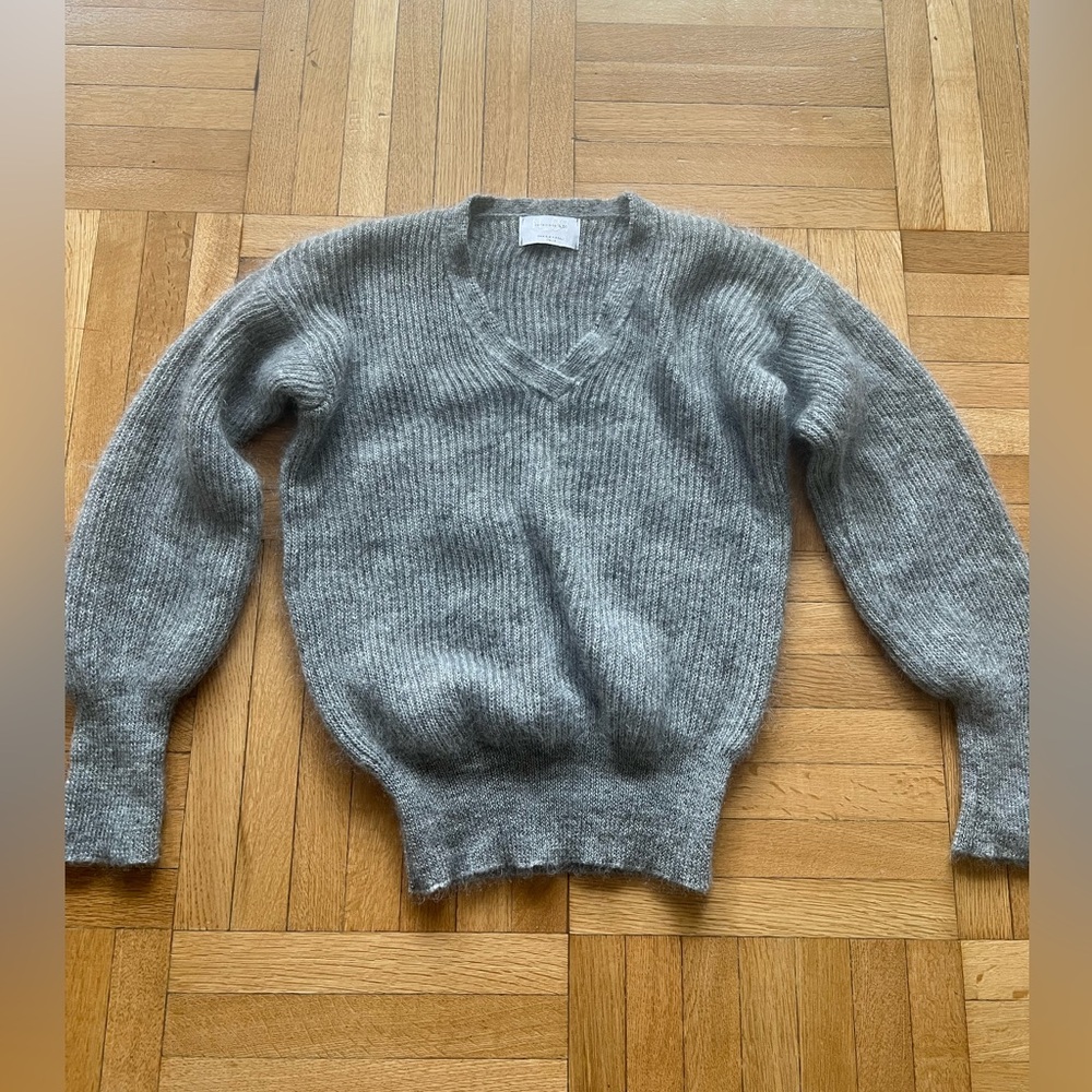 Daniele Fiesoli Grey Mohair Wool V-Neck Sweater